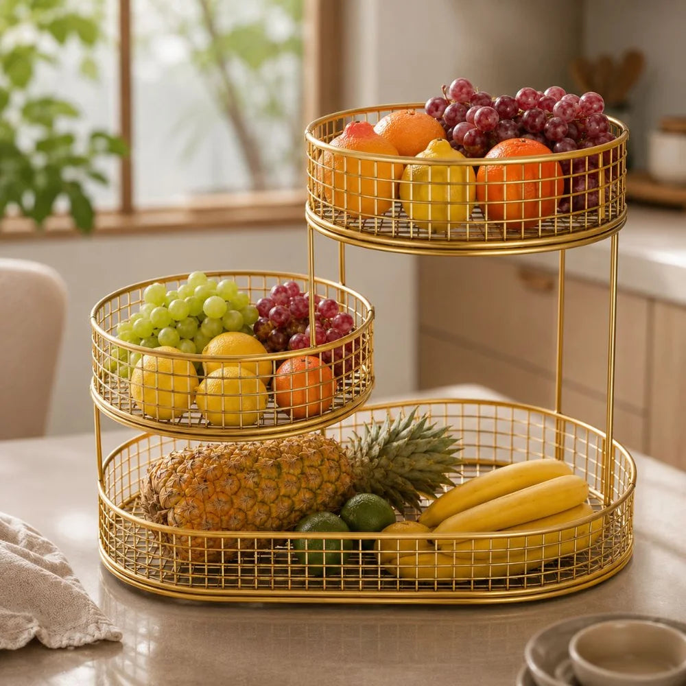 Stainless steel multi-layer round fruit basket display rack - view 8