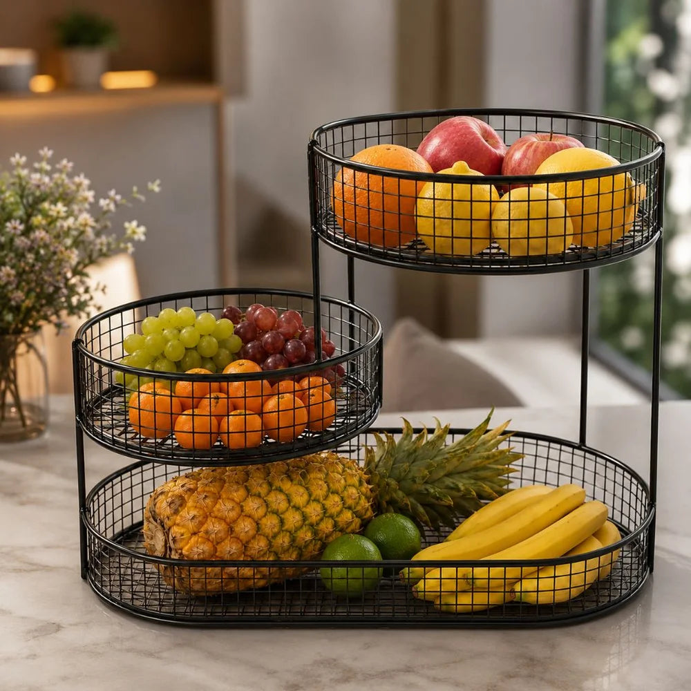 Stainless steel multi-layer round fruit basket display rack - view 9