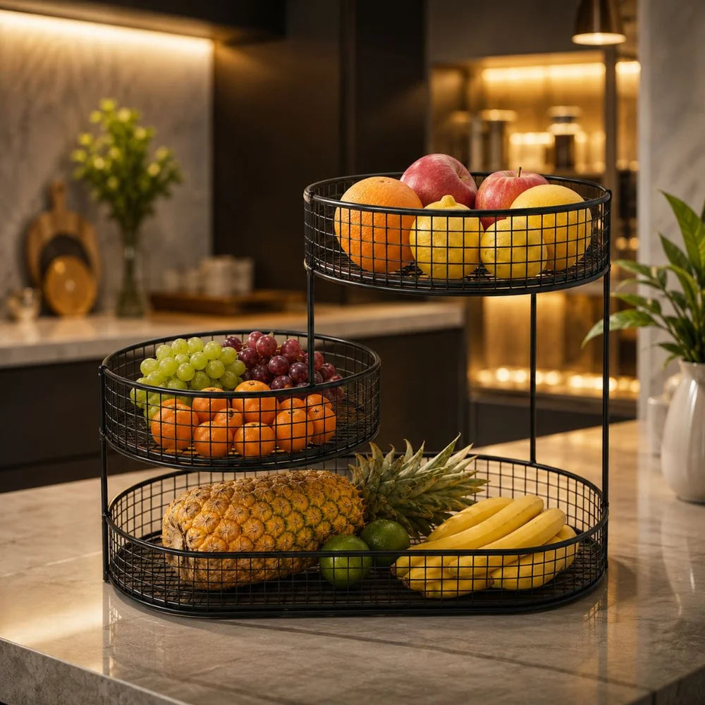 Stainless steel multi-layer round fruit basket display rack - view 11