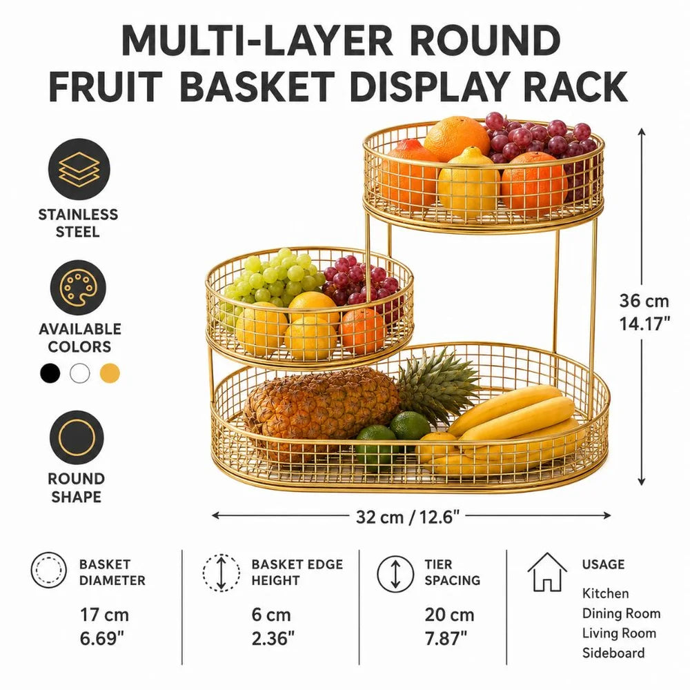 Stainless steel multi-layer round fruit basket display rack - view 12