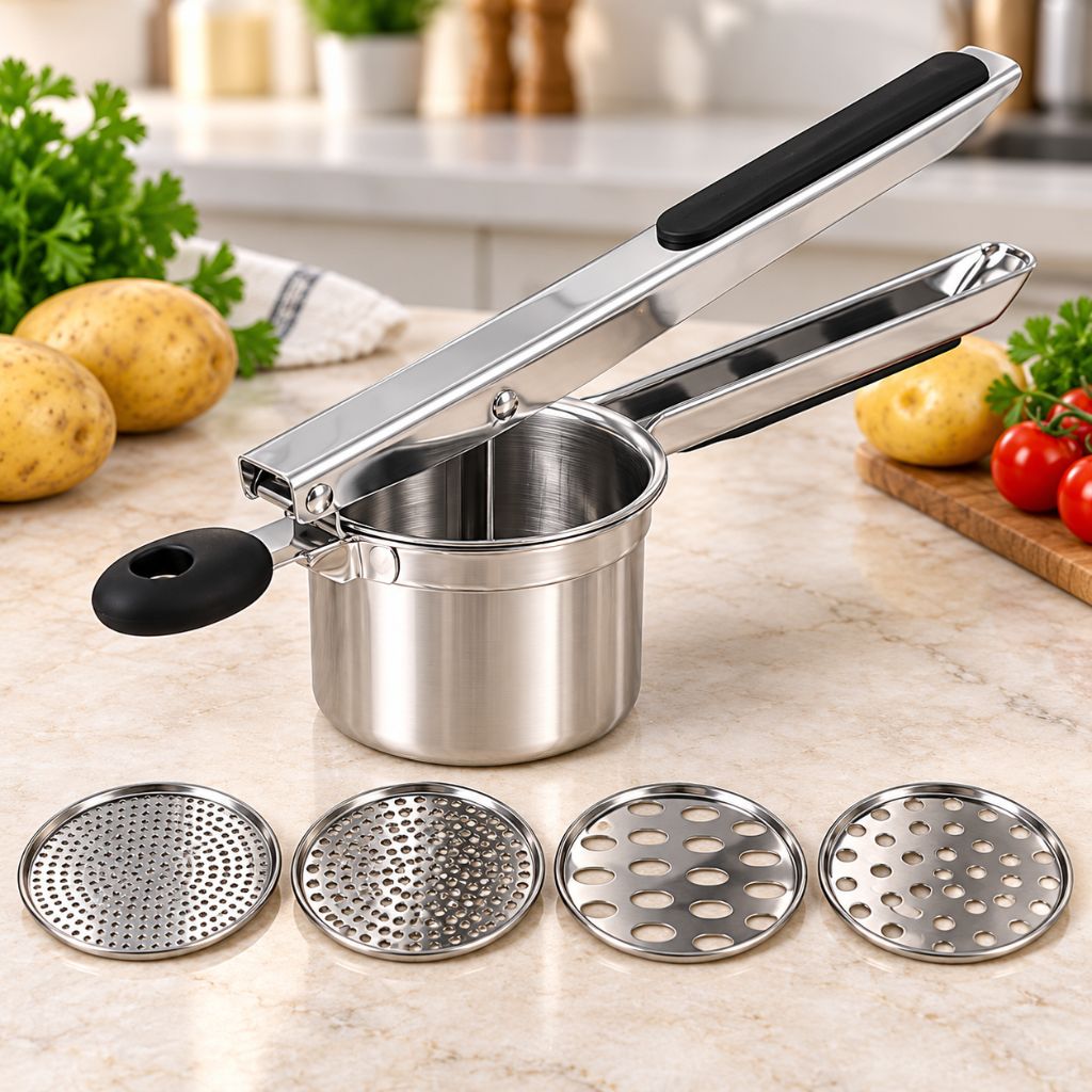 Stainless Steel Potato Ricer with 4 Interchangeable Discs