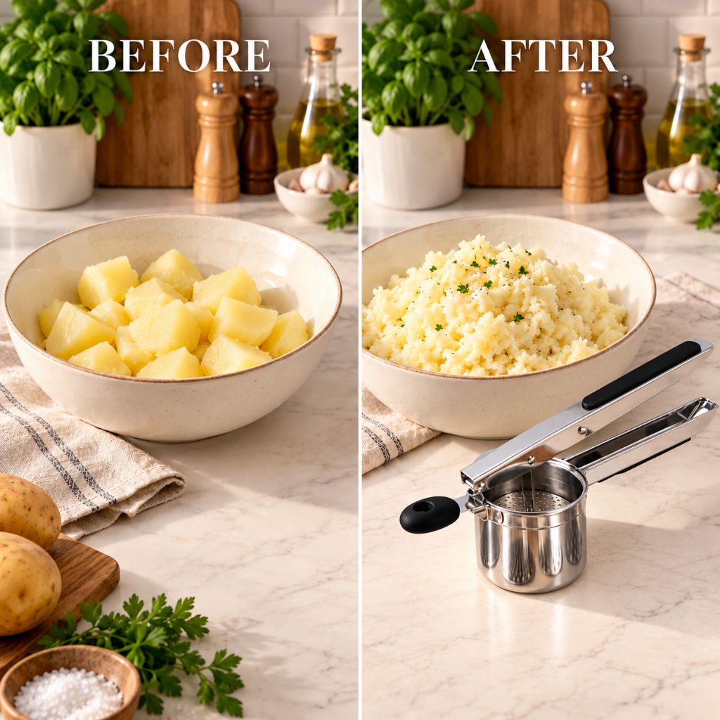 Stainless Steel Potato Ricer with 4 Interchangeable Discs