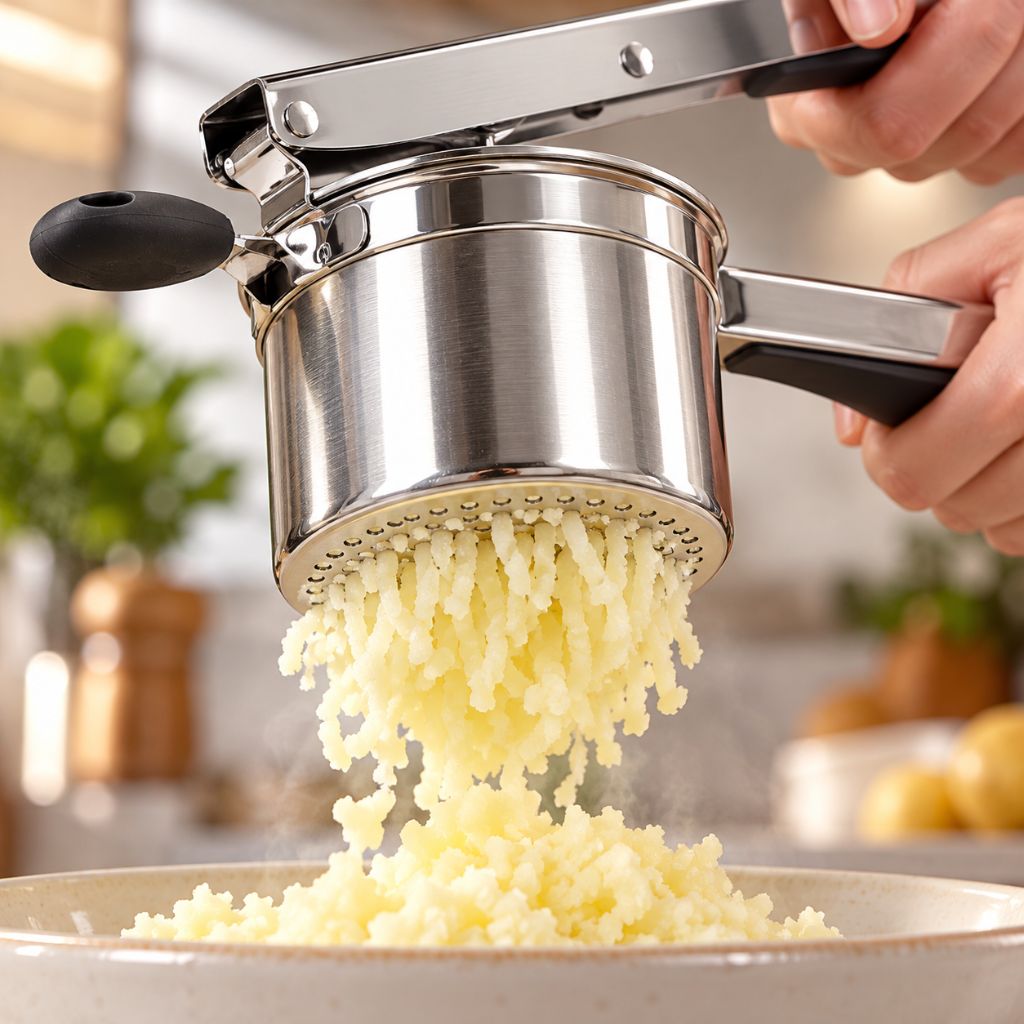 Stainless Steel Potato Ricer with 4 Interchangeable Discs