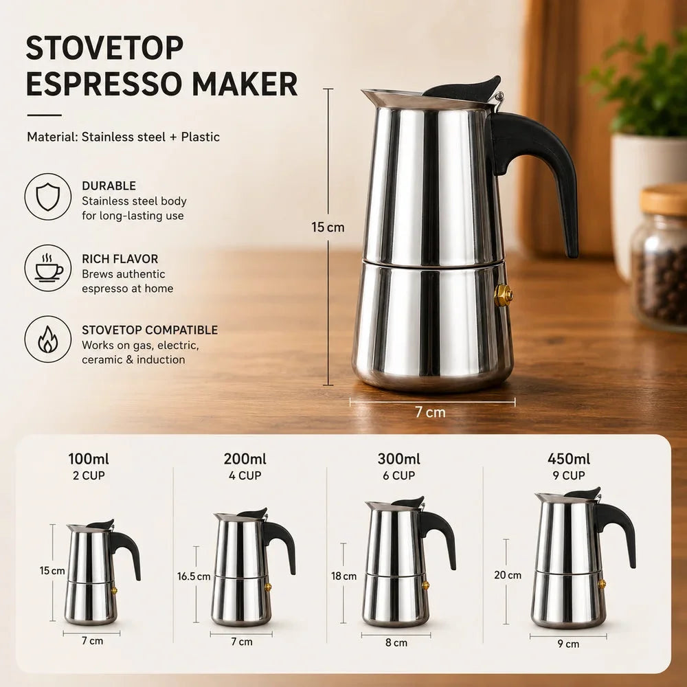 Stainless steel stovetop italian coffee moka pot – view 12
