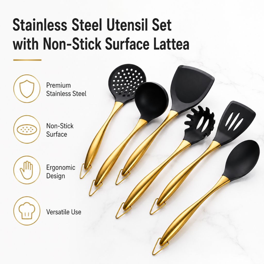 Stainless Steel Utensil Set with Non-Stick Surface Lattea