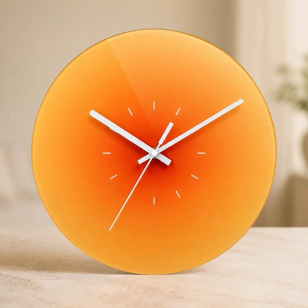 SunAura Sunset-Inspired Glass Wall Clock without numerals studio hero