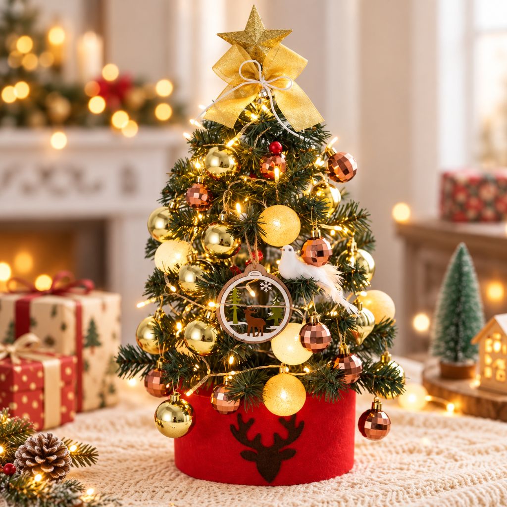 Tabletop Christmas Tree with LED Lights and Ornaments