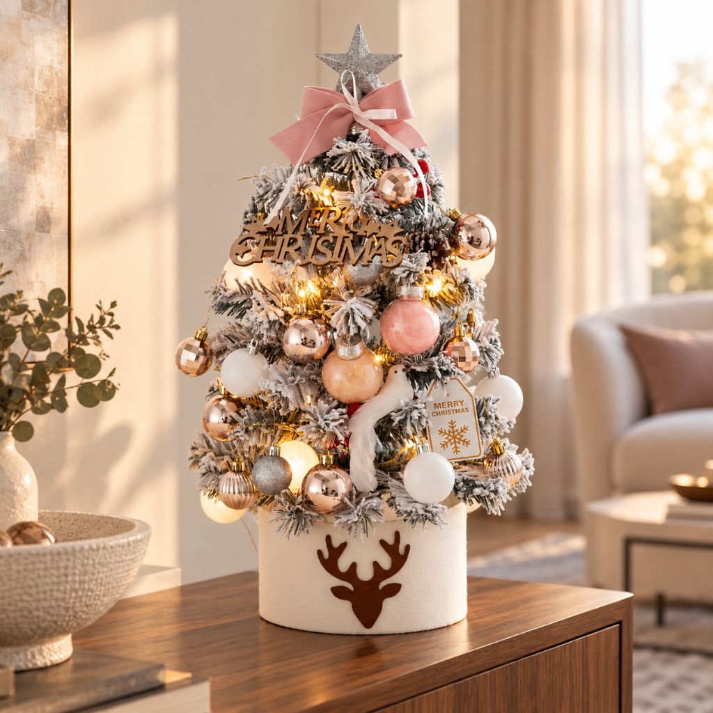 Tabletop Christmas Tree with LED Lights and Ornaments