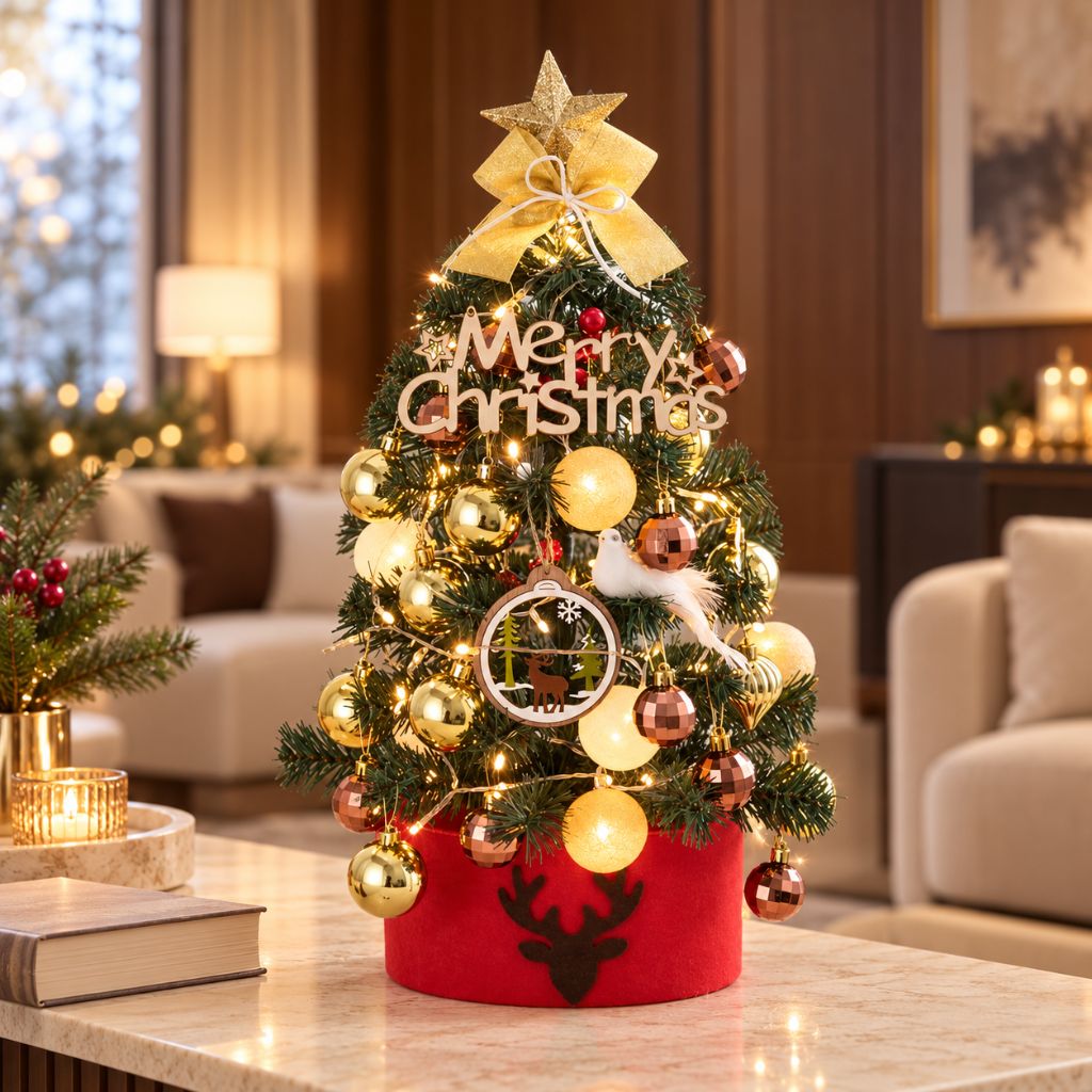 Tabletop Christmas Tree with LED Lights and Ornaments