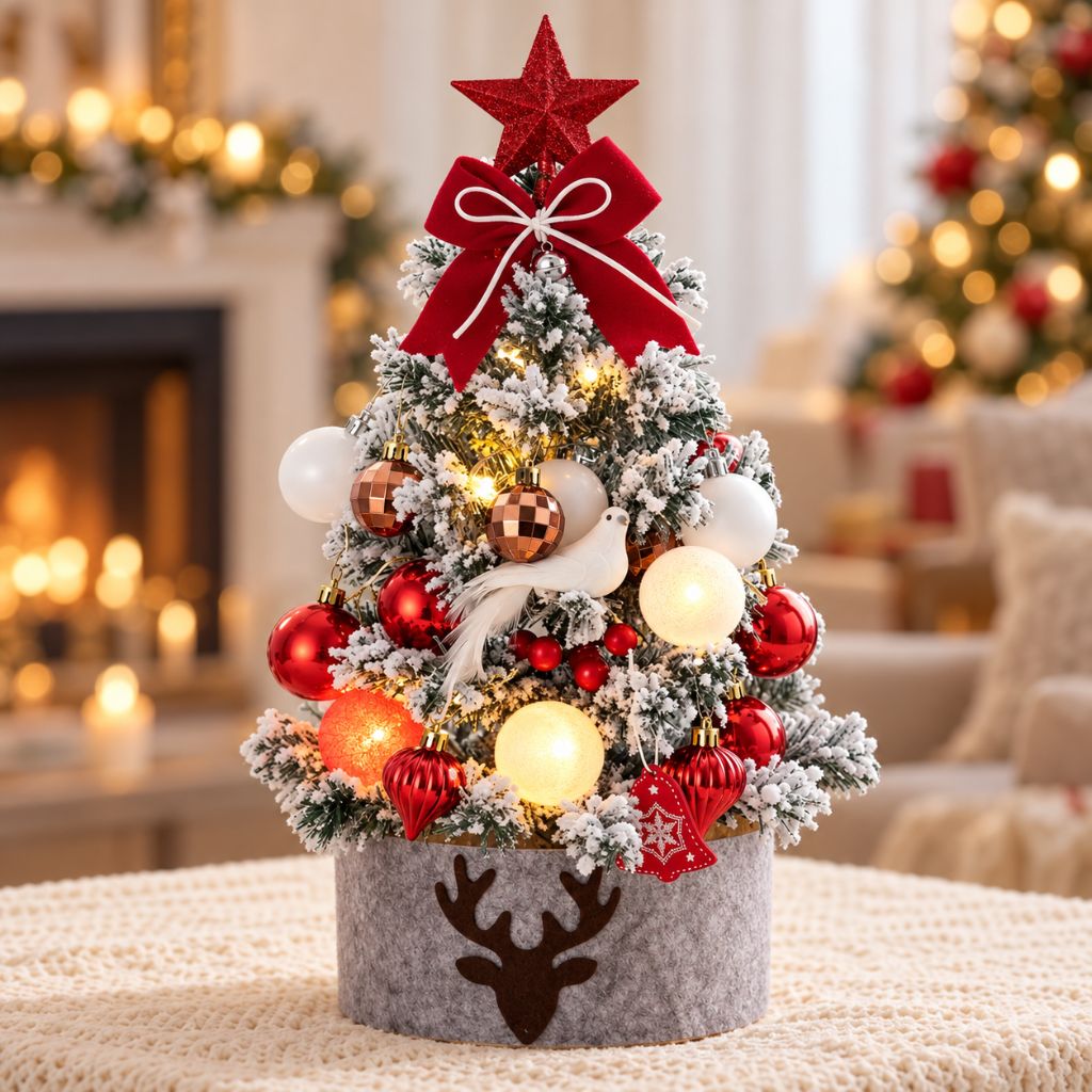 Tabletop Christmas Tree with LED Lights and Ornaments