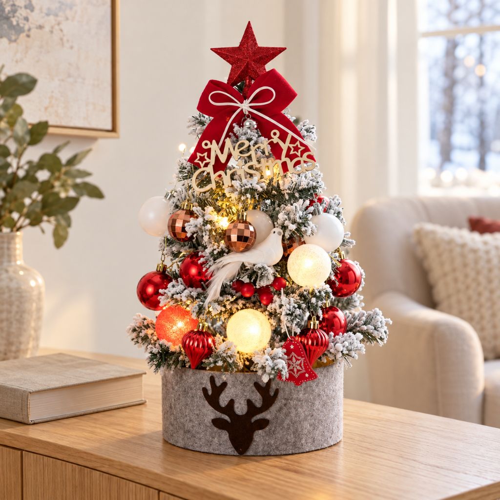 Tabletop Christmas Tree with LED Lights and Ornaments