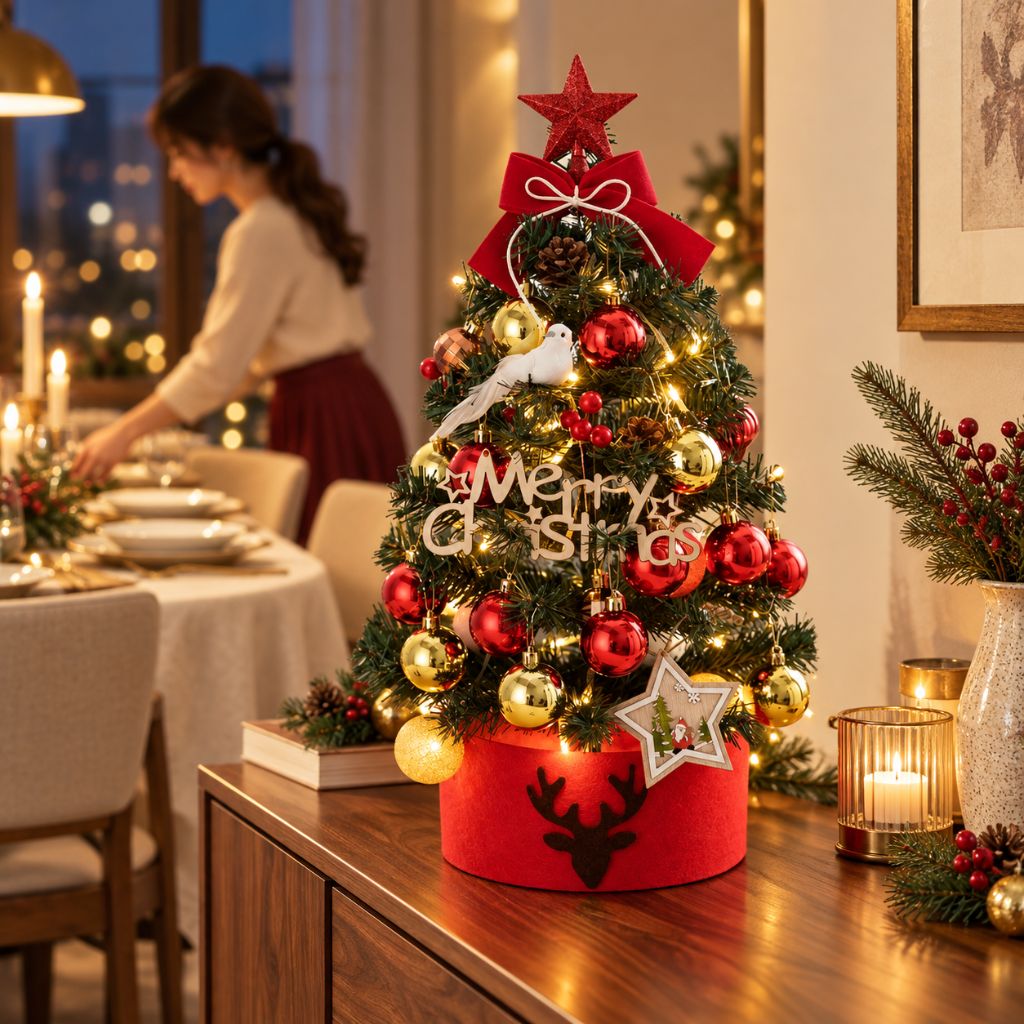 Tabletop Christmas Tree with LED Lights and Ornaments