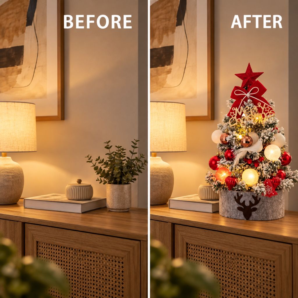 Tabletop Christmas Tree with LED Lights and Ornaments