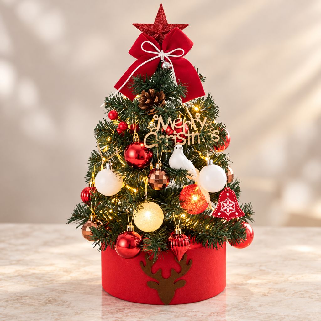 Tabletop Christmas Tree with LED Lights and Ornaments