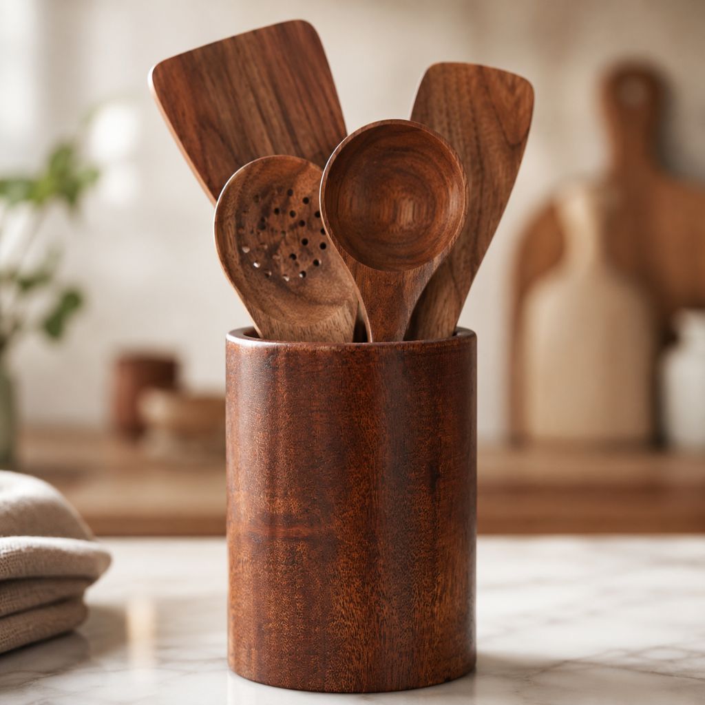 Teak Wood Kitchen Utensil Holder