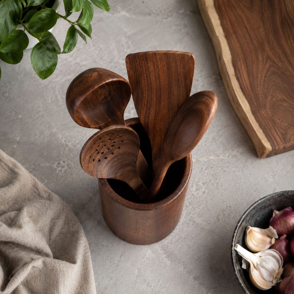 Teak Wood Kitchen Utensil Holder
