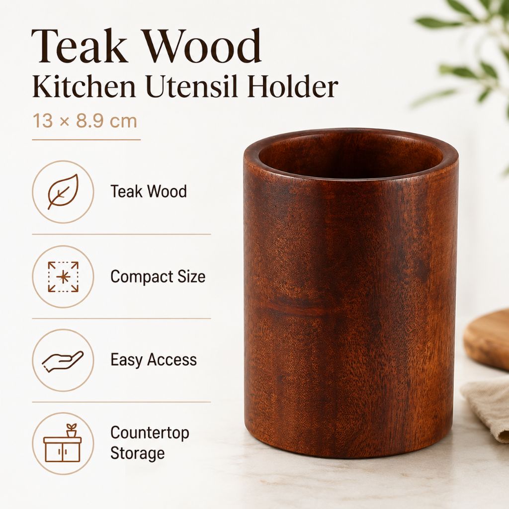 Teak Wood Kitchen Utensil Holder