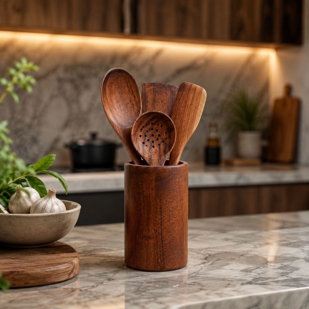 Teak Wood Kitchen Utensil Holder
