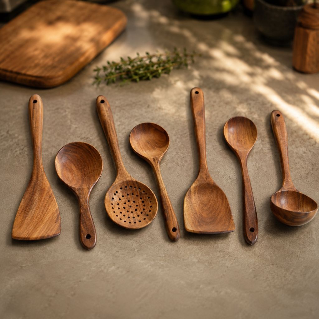 Teak Wooden Kitchen Utensils Set