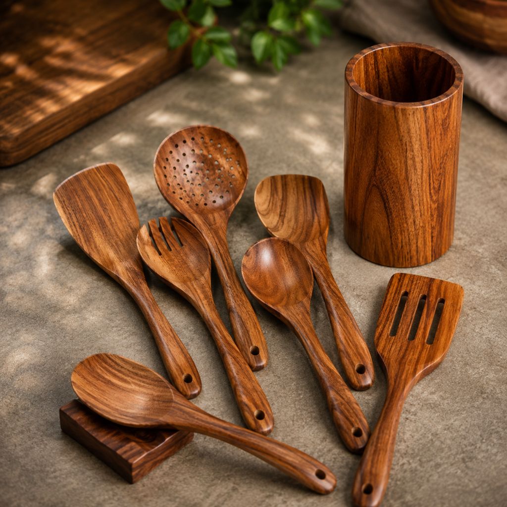 Teak Wooden Kitchen Utensils Set