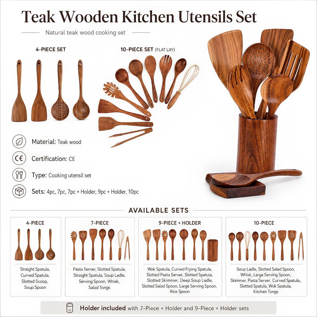 Teak Wooden Kitchen Utensils Set
