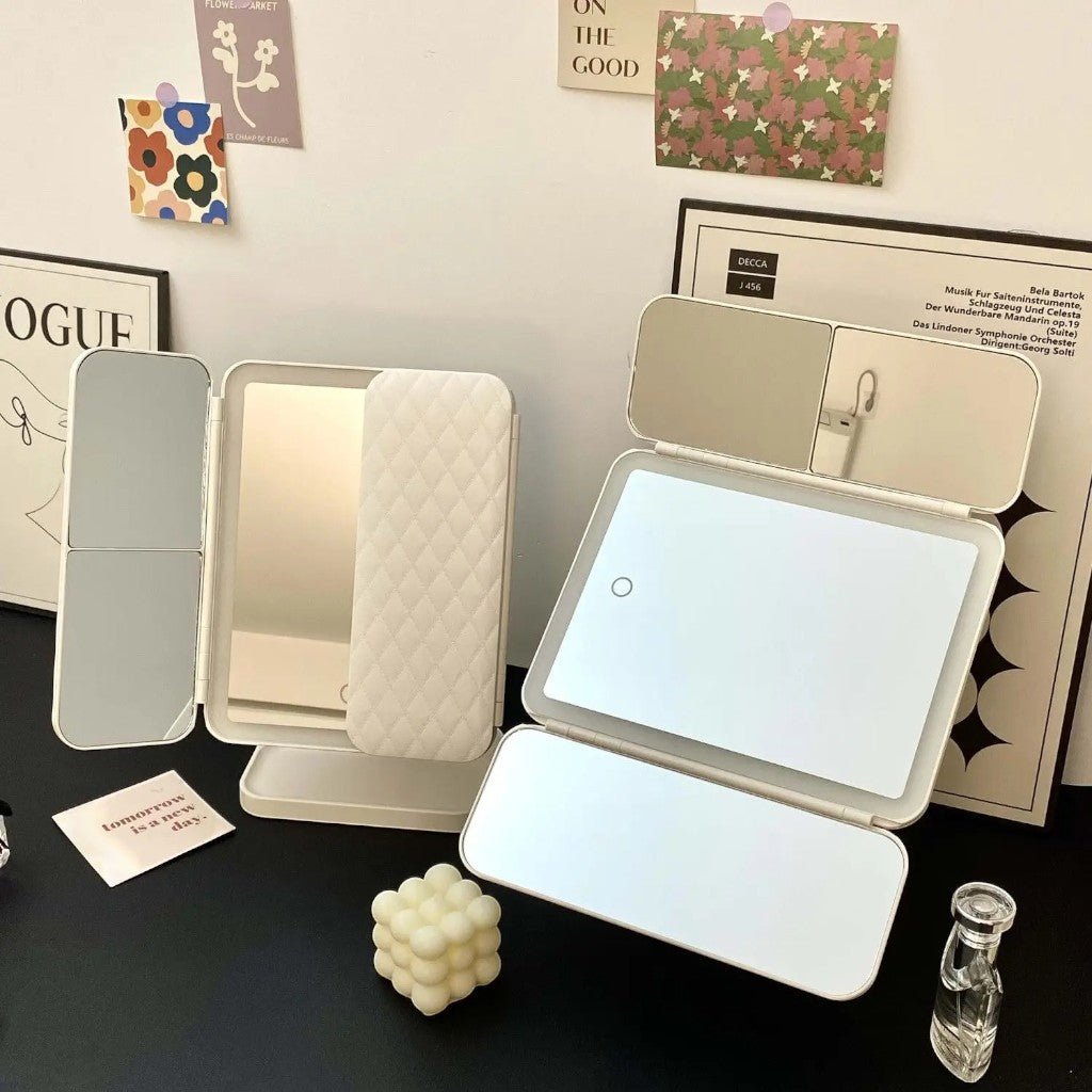Trifold Lighted Makeup Magnifying Mirror Rechargeable - Lattea Global
