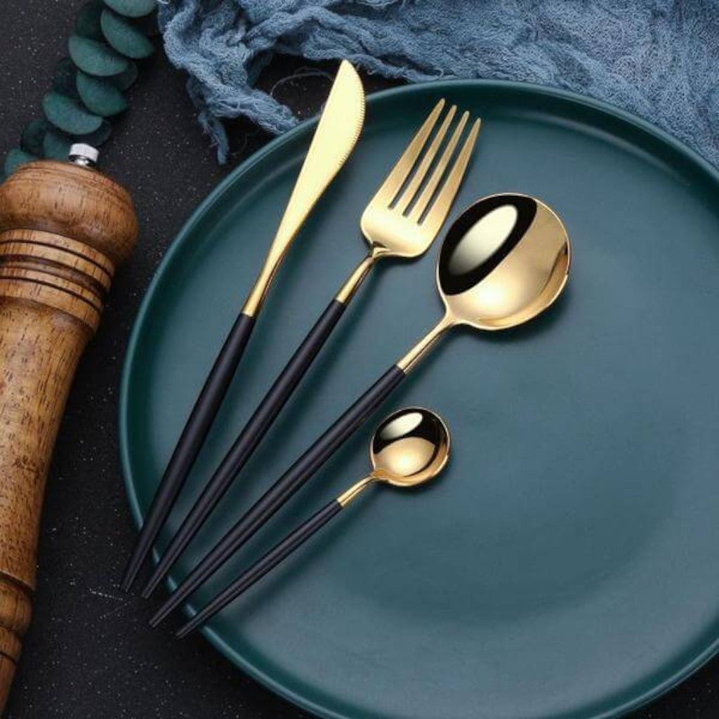 Two - Tone Handle Gold Cutlery Set - 30 Piece Flatware - Lattea Global