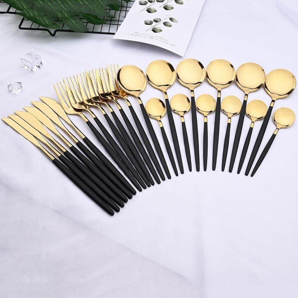 Two - Tone Handle Gold Cutlery Set - 30 Piece Flatware - Lattea Global
