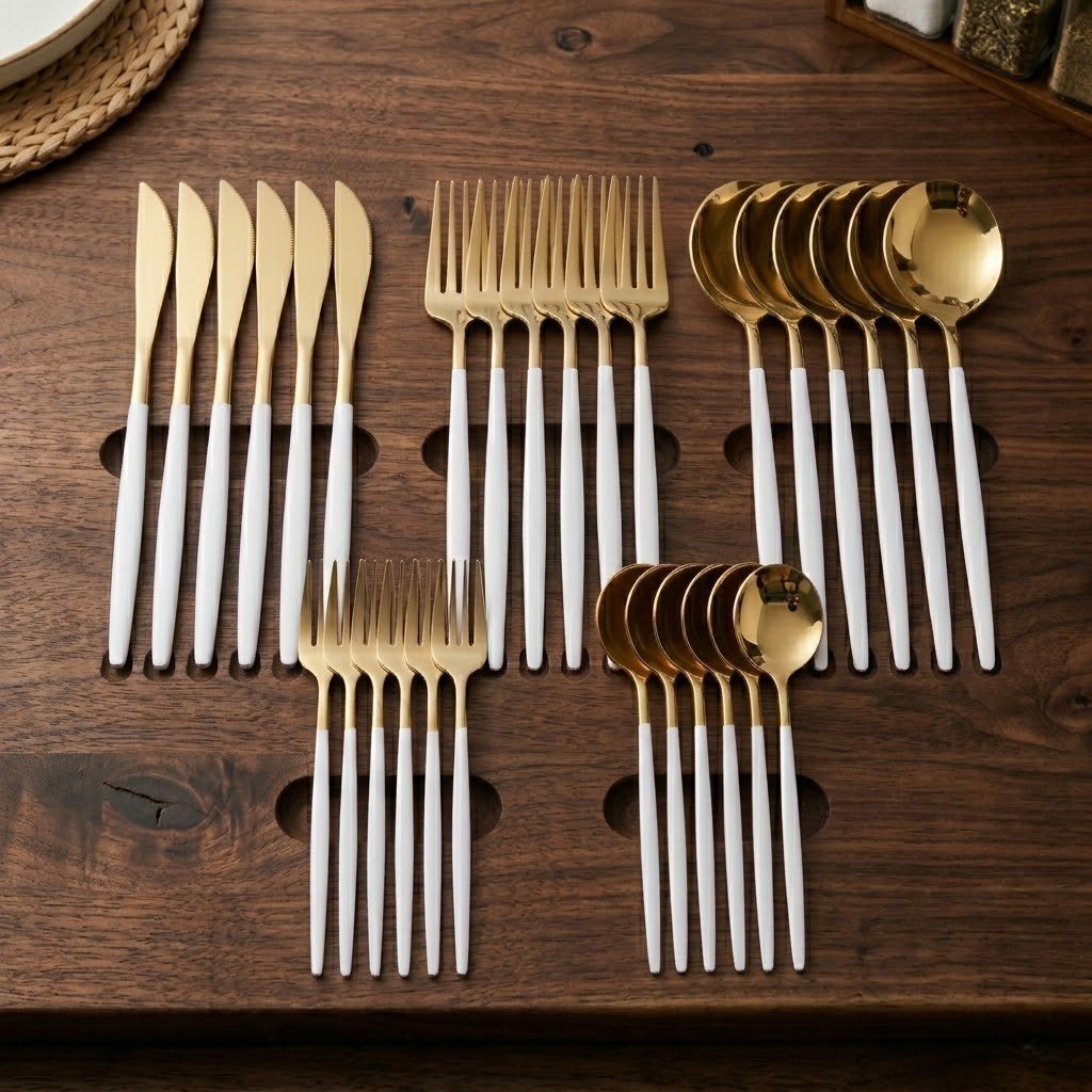 Two - Tone Handle Gold Cutlery Set - 30 Piece Flatware - Lattea Global
