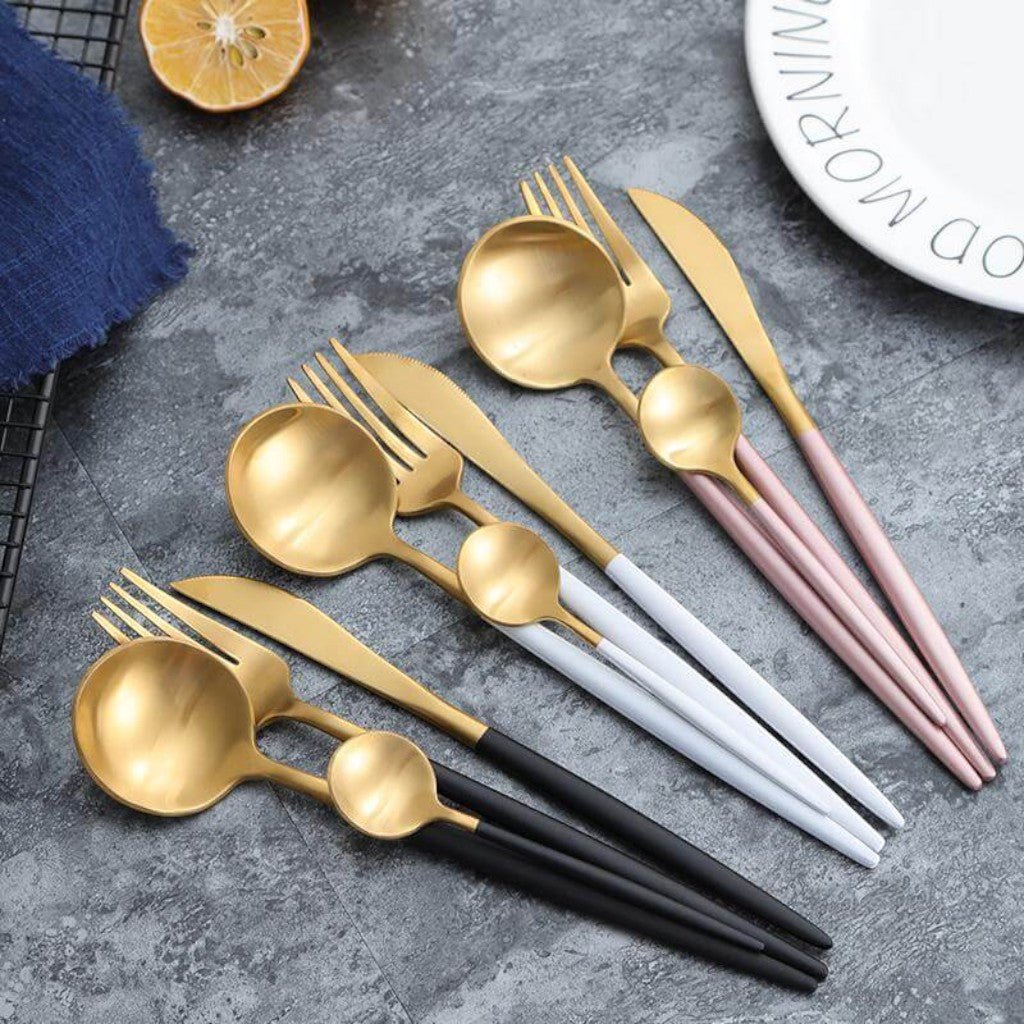 Two - Tone Handle Gold Cutlery Set - 30 Piece Flatware - Lattea Global