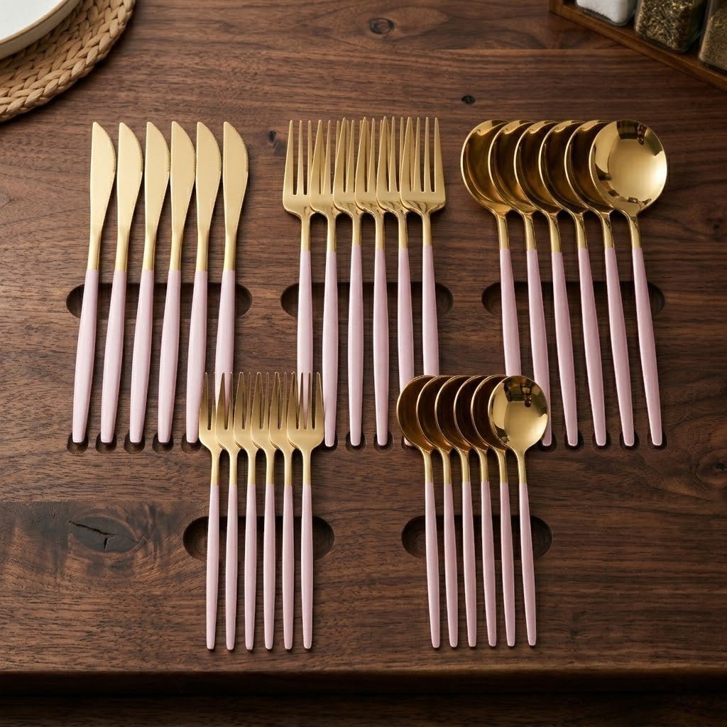 Two - Tone Handle Gold Cutlery Set - 30 Piece Flatware - Lattea Global