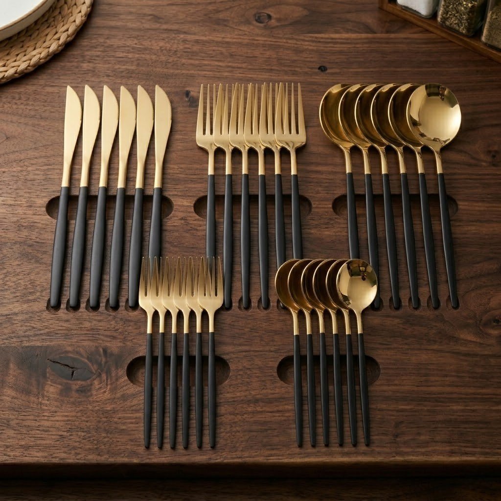 Two - Tone Handle Gold Cutlery Set - 30 Piece Flatware - Lattea Global