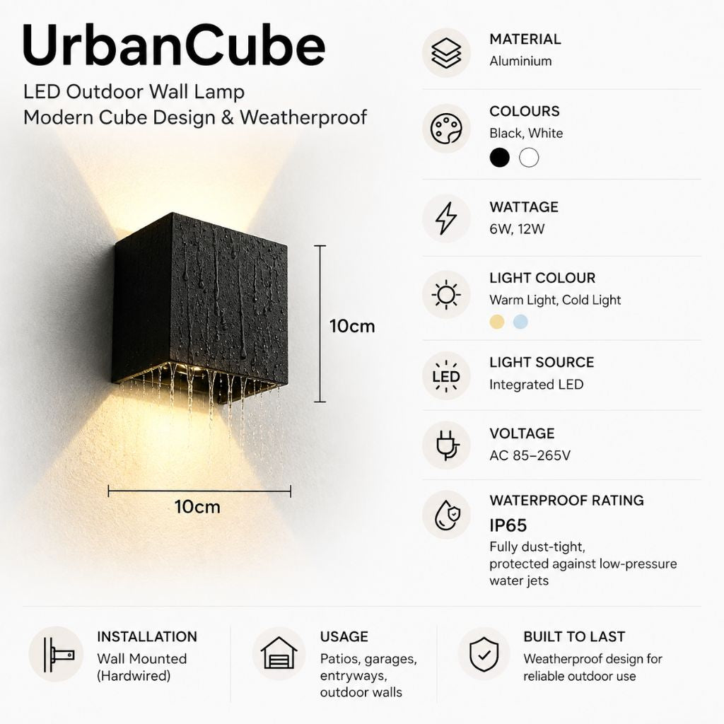UrbanCube LED Outdoor Wall Lamp - Modern Cube Design & Weatherproof