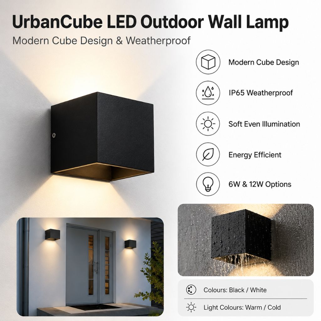 UrbanCube LED Outdoor Wall Lamp - Modern Cube Design & Weatherproof
