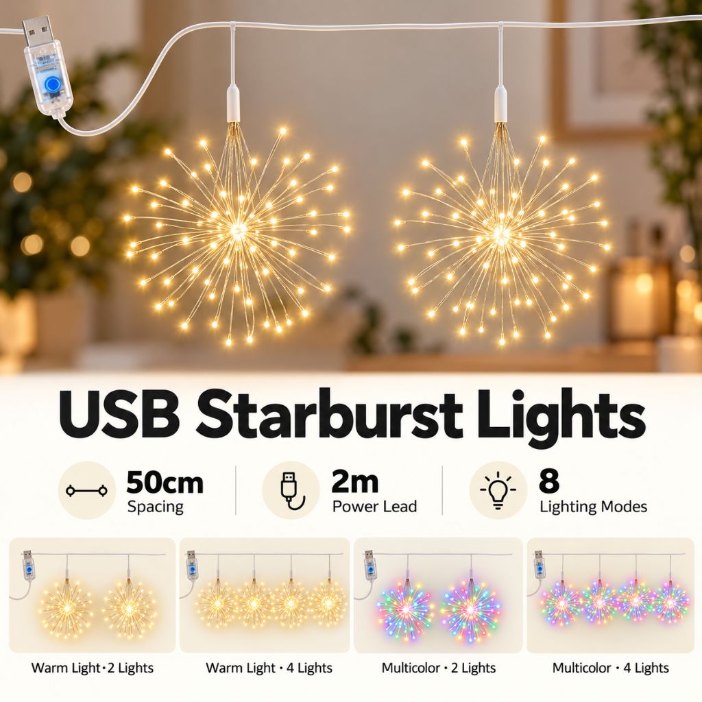 USB LED Starburst Christmas Lights with 8 Lighting Modes