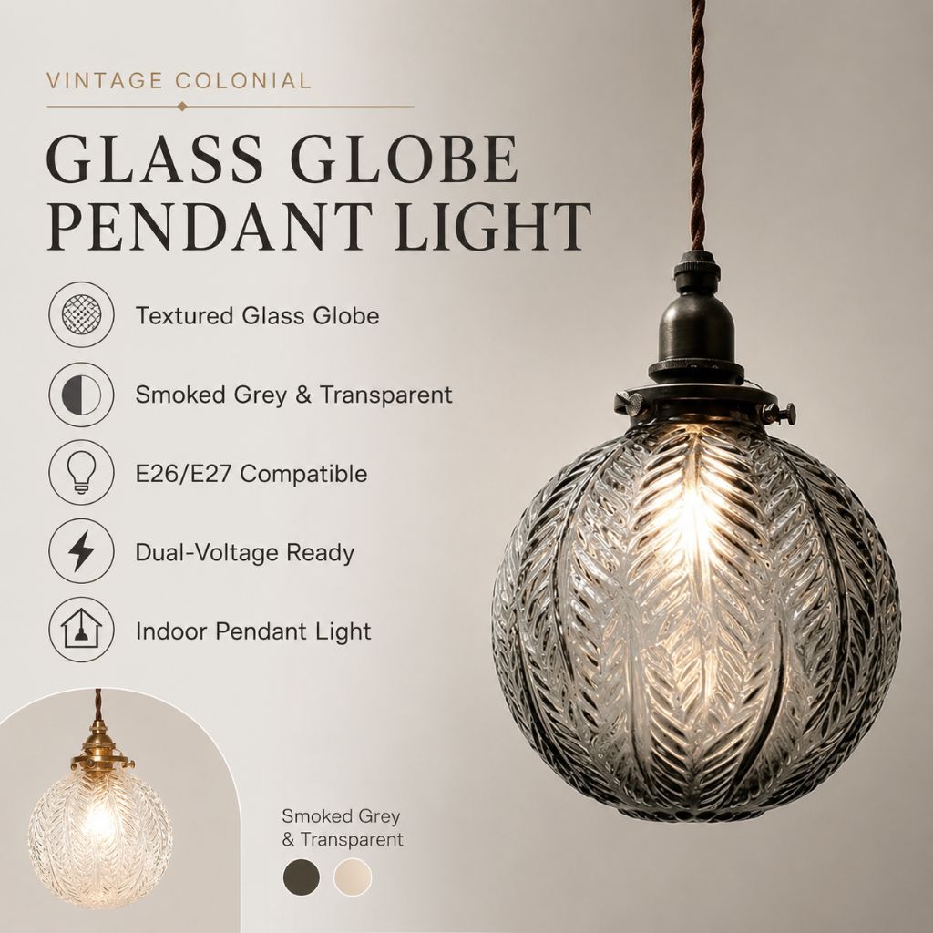 Vintage Colonial Glass Globe Pendant Light
