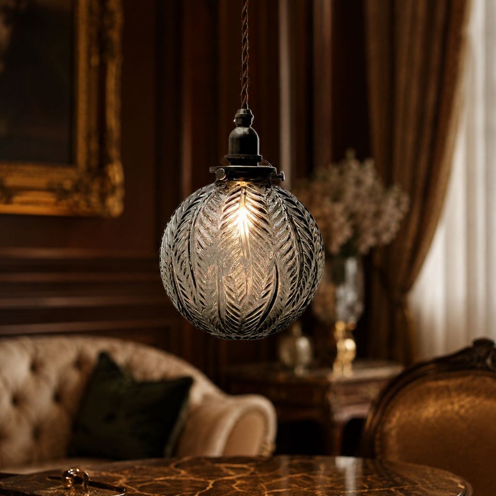 Vintage Colonial Glass Globe Pendant Light