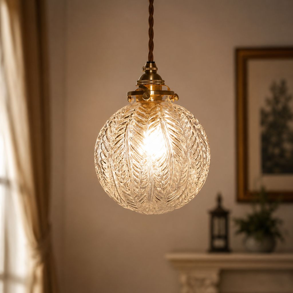Vintage Colonial Glass Globe Pendant Light