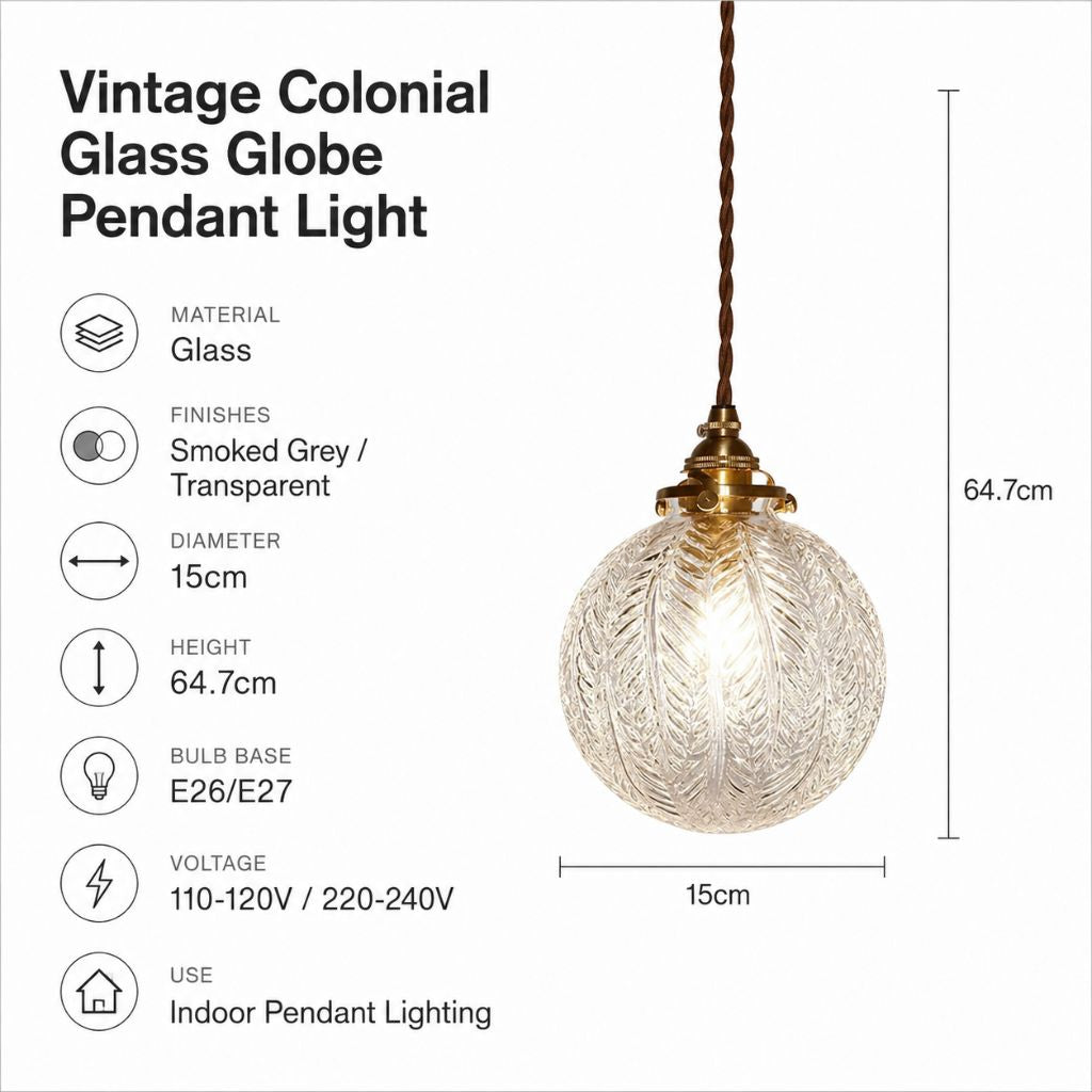 Vintage Colonial Glass Globe Pendant Light