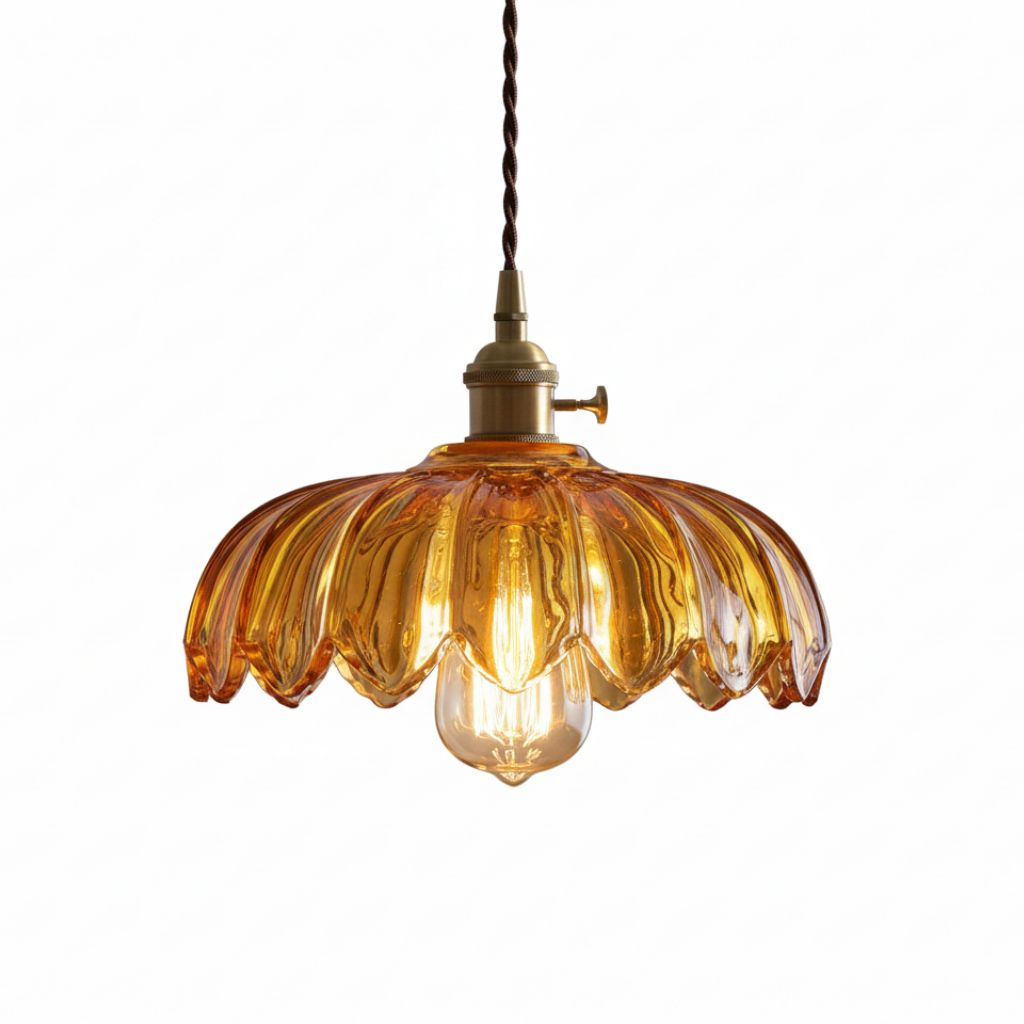 Vintage Floral Scalloped Glass Hanging Lamp