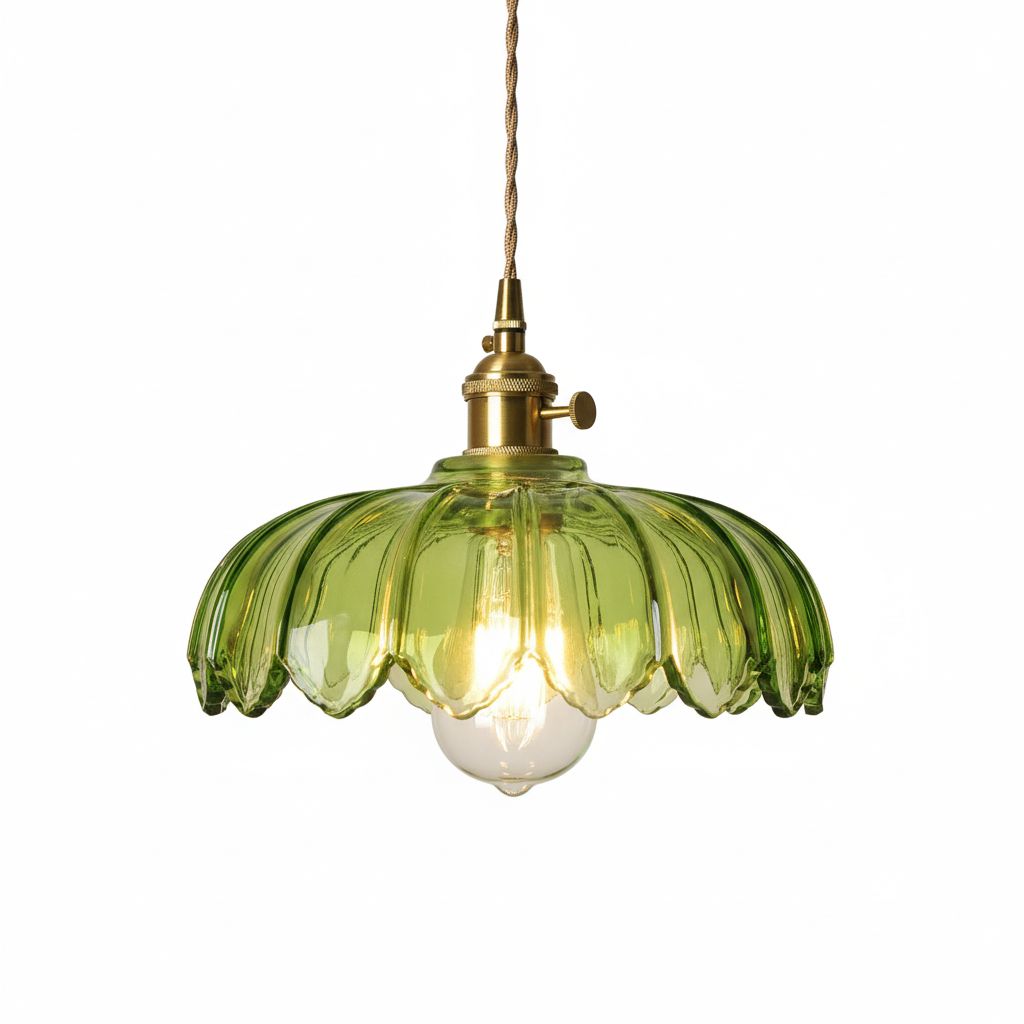Vintage Floral Scalloped Glass Hanging Lamp