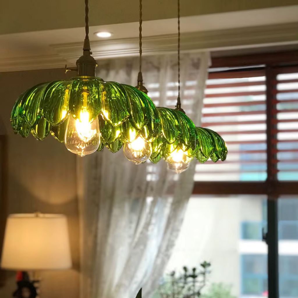 Vintage Floral Scalloped Glass Hanging Lamp