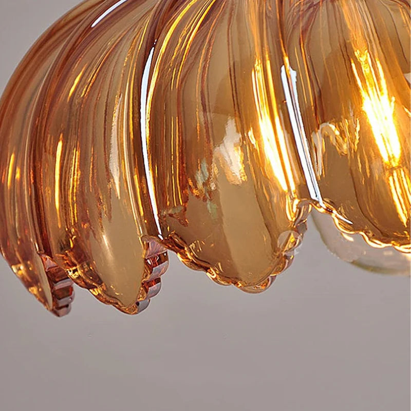 Vintage Floral Scalloped Glass Hanging Lamp