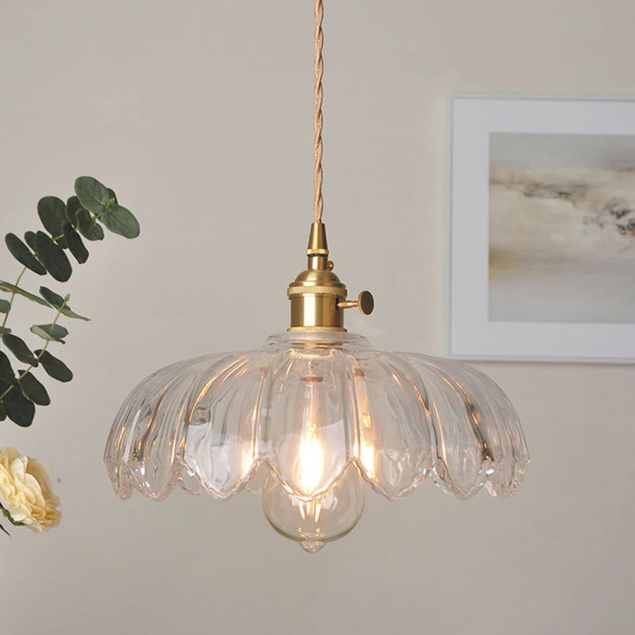 Vintage Floral Scalloped Glass Hanging Lamp