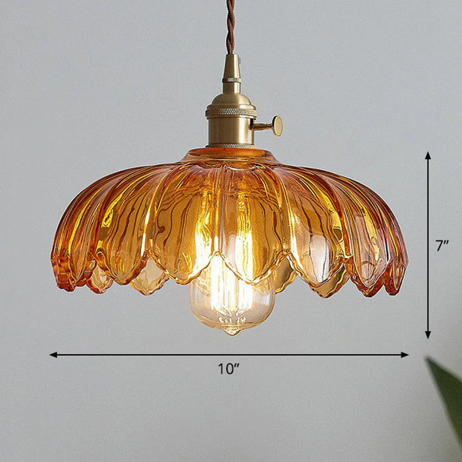 Vintage Floral Scalloped Glass Hanging Lamp