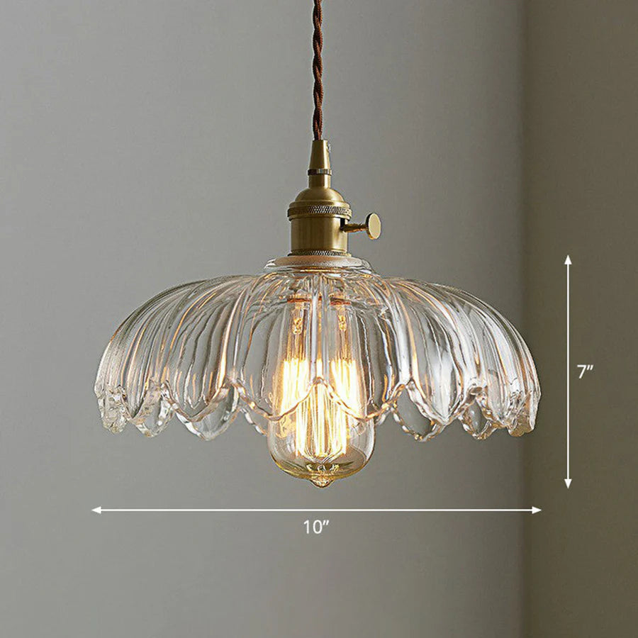 Vintage Floral Scalloped Glass Hanging Lamp