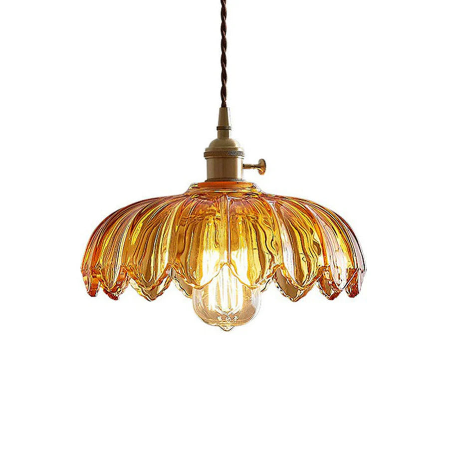 Vintage Floral Scalloped Glass Hanging Lamp