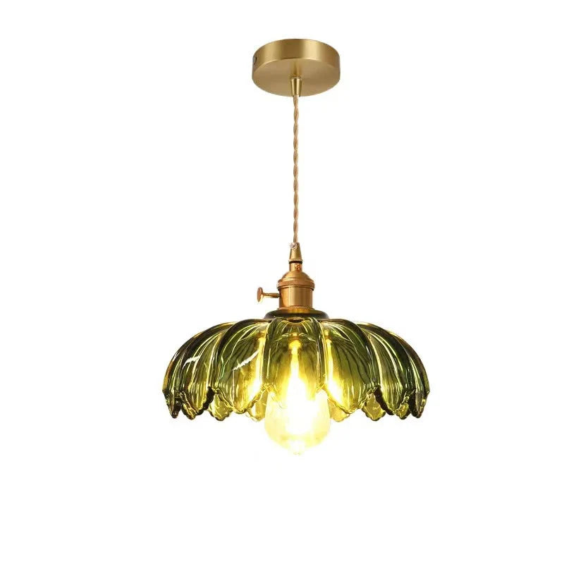 Vintage Floral Scalloped Glass Hanging Lamp