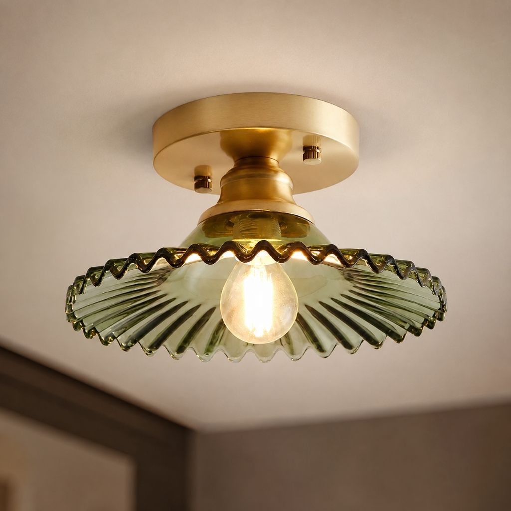 Vintage Ribbed Glass Semi-Flush Ceiling Light