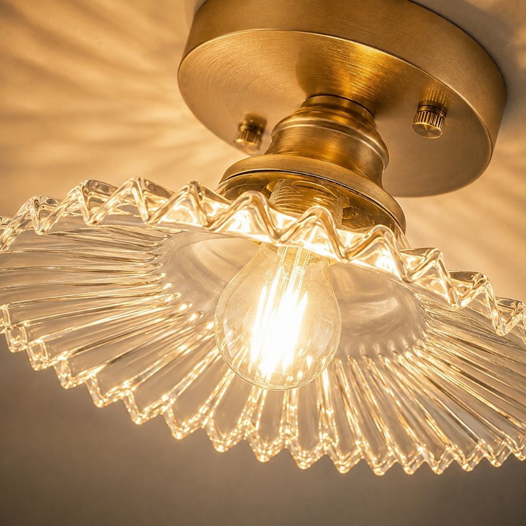 Vintage Ribbed Glass Semi-Flush Ceiling Light